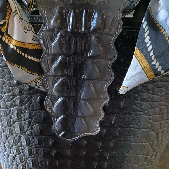 NEW Genuine Leather Gray Embossed Crocodile Tote Bag with Shoulder Strap - Picture 3 of 7